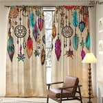 rideau ethnique bohème imprimé plumes étoiles anneaux beige multicolore moderne maison