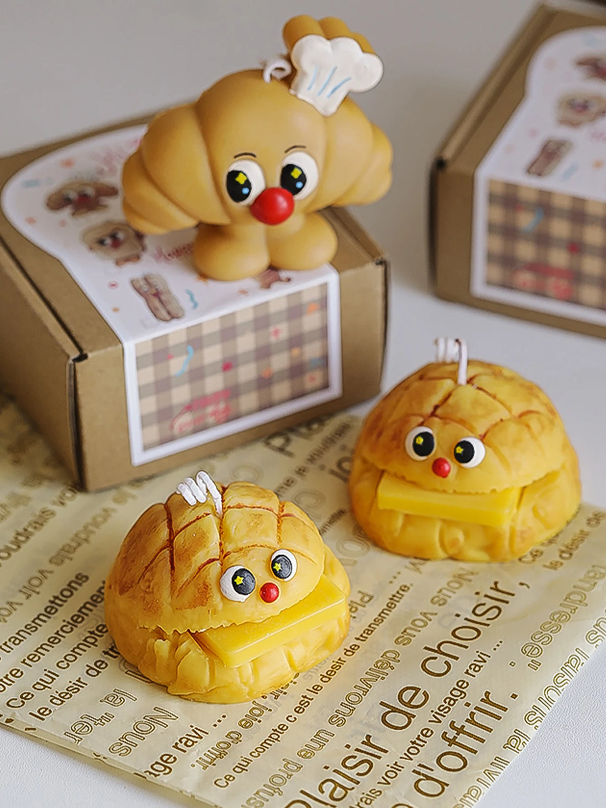 bougies parfumées formes pains aromathérapie cire soja sans fumée cartoon mignon boîte emballage decoration