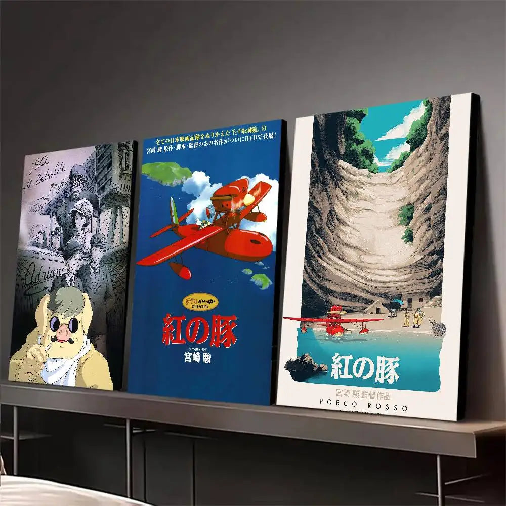 affiche moderne porco rouge dessin animé illustration personnage avion paysage mural chambre salon