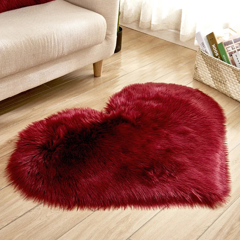 tapis forme coeur fausse fourrure doux blanc rose chambre sol