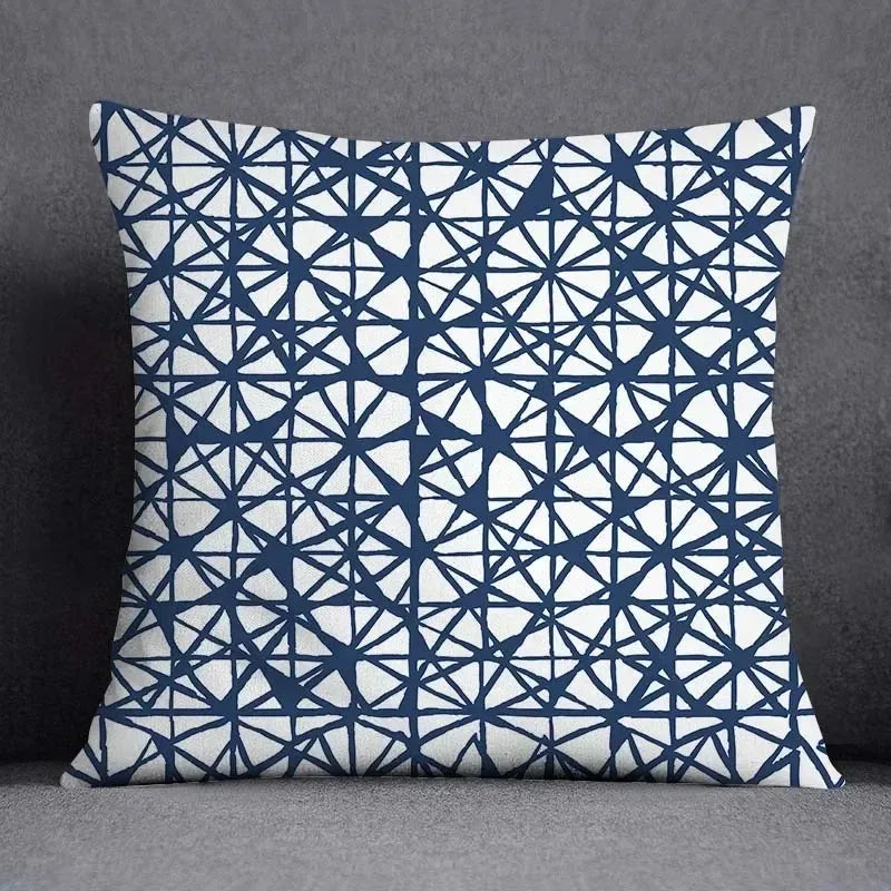 taies d'oreiller géométriques polyester bleu gris moderne maison 45x45cm non toxique respectueux environnement
