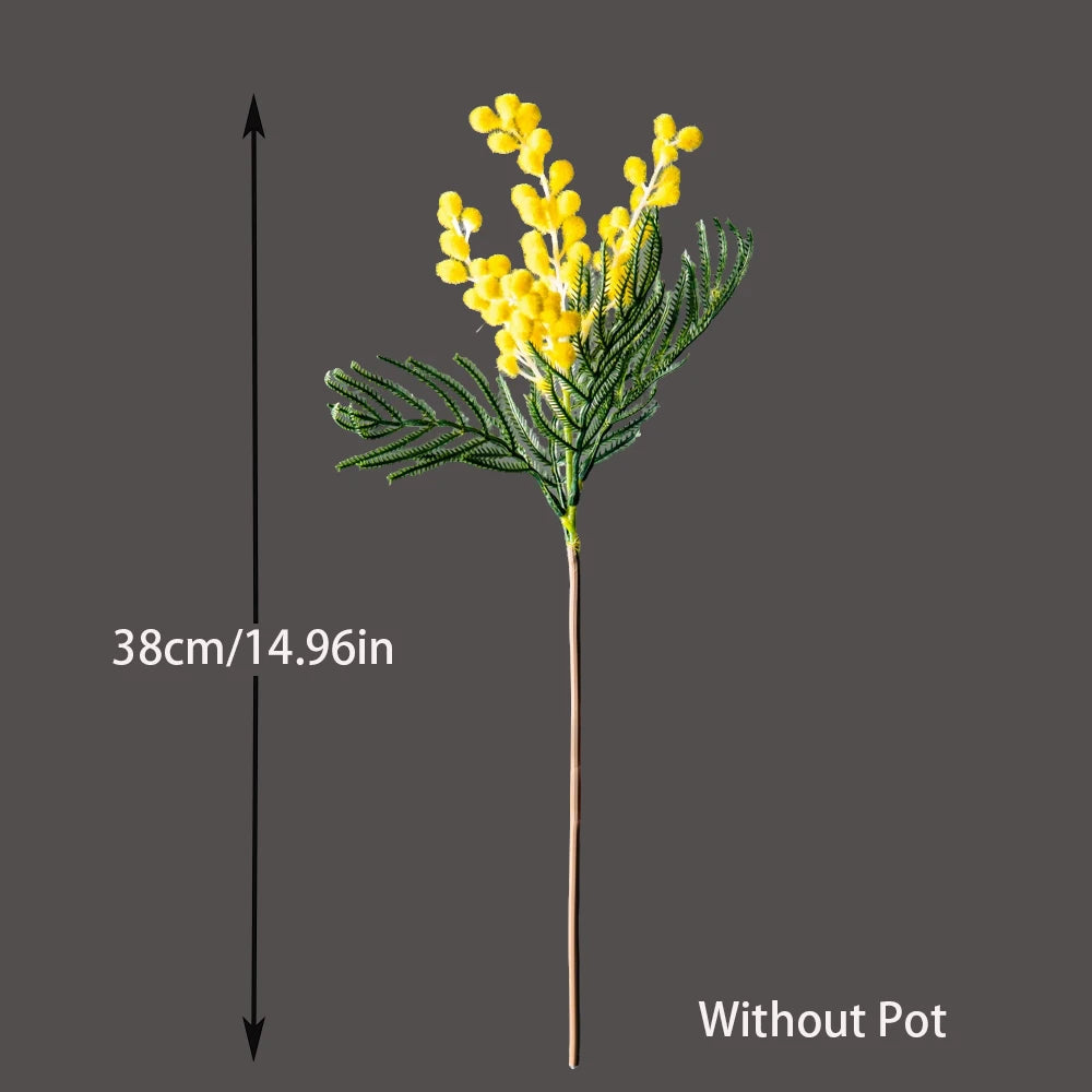 bouquet artificiel fleurs jaunes feuilles vertes deco moderne intérieur 38cm 62cm plastique qualite faux