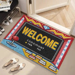 tapis d'entrée vintage pixel art rouge noir blanc bleu gris continue welcome gaming