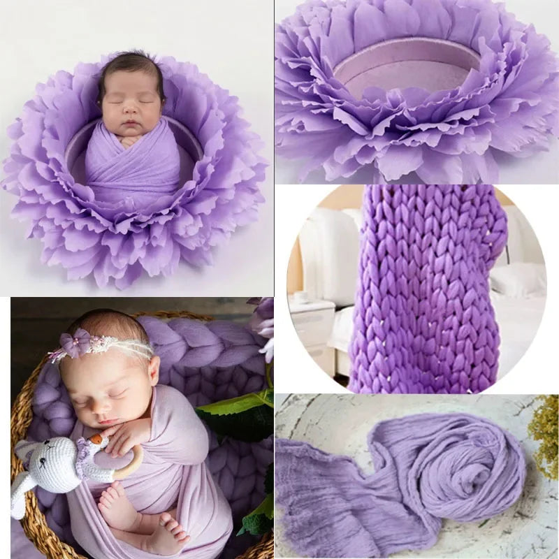 coussin photo bébé moderne violet rose orange bleu doux plissé tissu couverture bandeau jouet