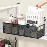 panier suspendu chevet noir maille métallique moderne crochets rangement céréales noix fruits stylos livre