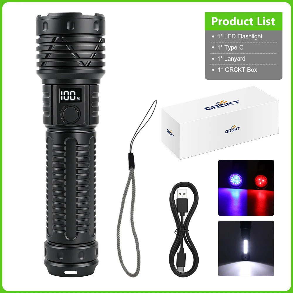 torche rechargeable led ultra puissante 300w lumineuse survie camping travail