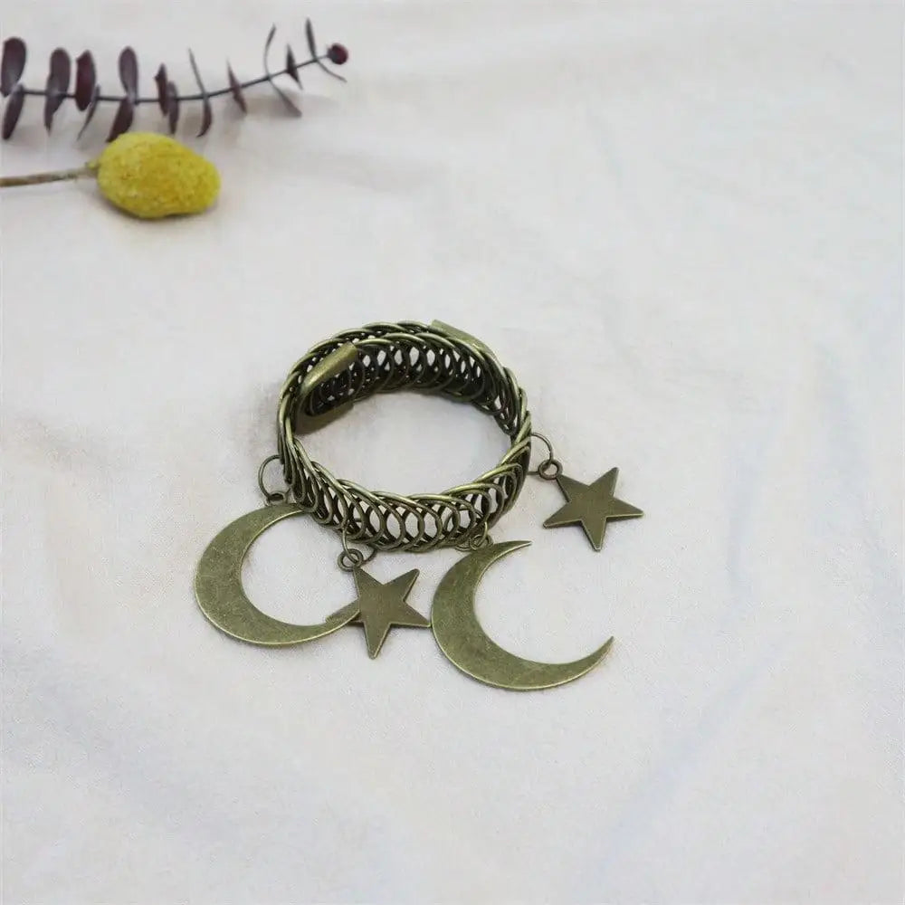 bracelet vintage boho lune étoiles anneaux bronze opalescent artisanal unique quà mode accessoris