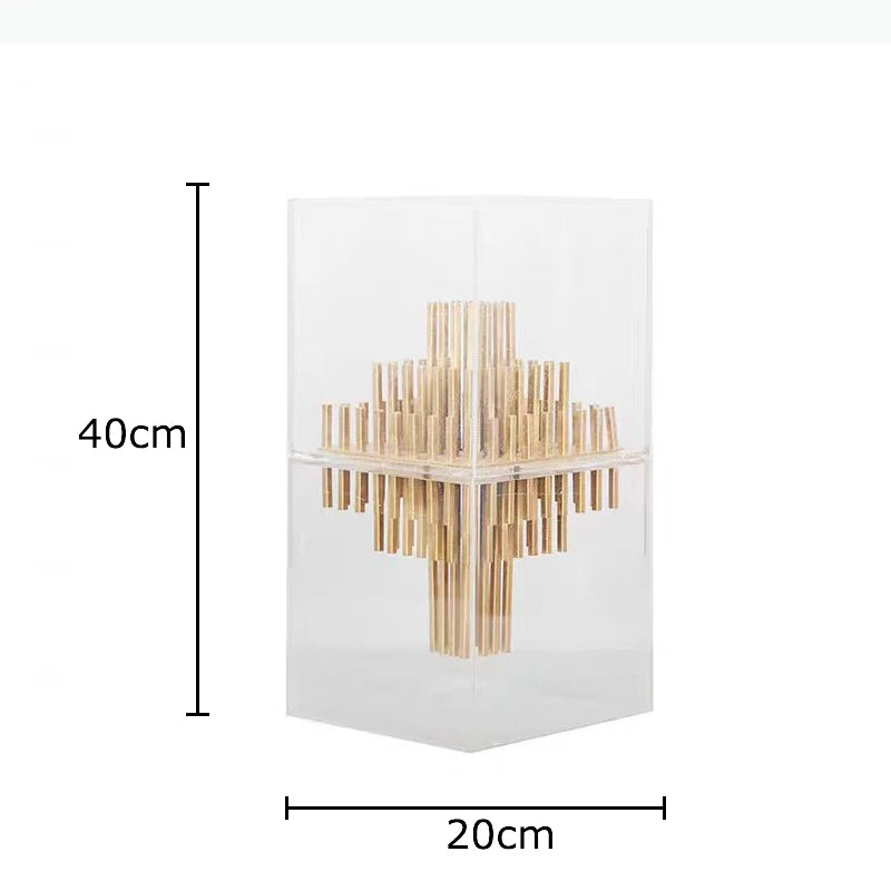 sculpture contemporaine or transparent structure abstraite minimaliste décoration intérieure cube transparent moderne architectural