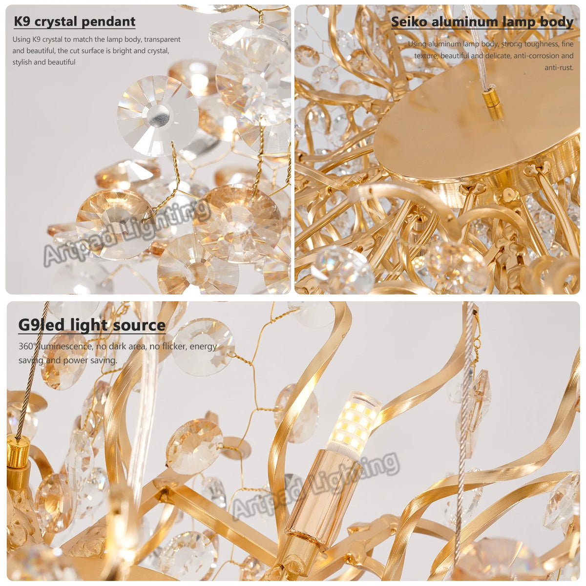 suspension lumineuse moderne or transparent branches ampoules led 120cm moderne élégant