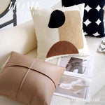 taies d'oreiller patchwork contemporain coussin carré blanc noir marron géométrique arrondi non toxique respectueux