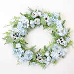 décoration murale couronne florale artificielle rose clair blanc vert rustique