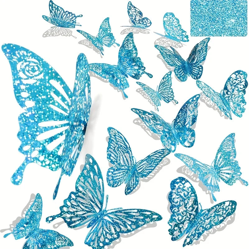 papillons décoratifs bleu violet doré glitter 3d adhésifs décoration anniversaire mariage noël