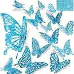 papillons décoratifs bleu violet doré glitter 3d adhésifs décoration anniversaire mariage noël