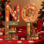 lettres décoratives noël rouge vert artisanal flocons neige manteau étagère affichage bois lumineux