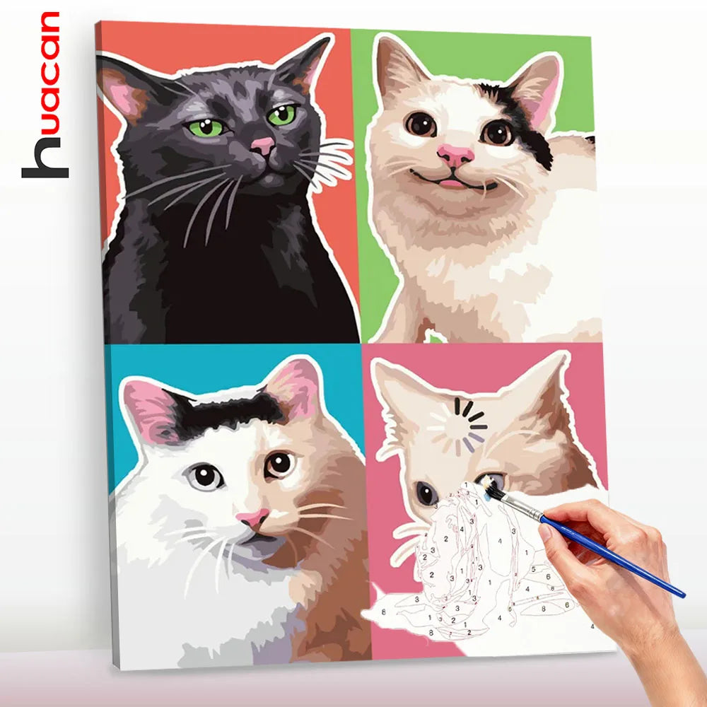 tableau peindre diy chats moderne peinture l'eau guide pinceaux toile opaques pop art decoration