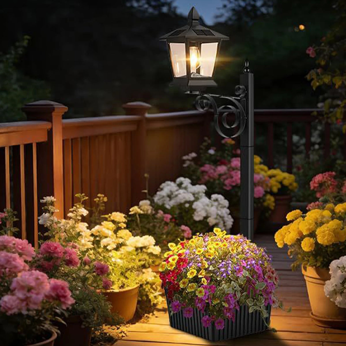 lampe solaire extérieure classique bac fleurs noir ampoule led poteau métal durable décoratifextérieur