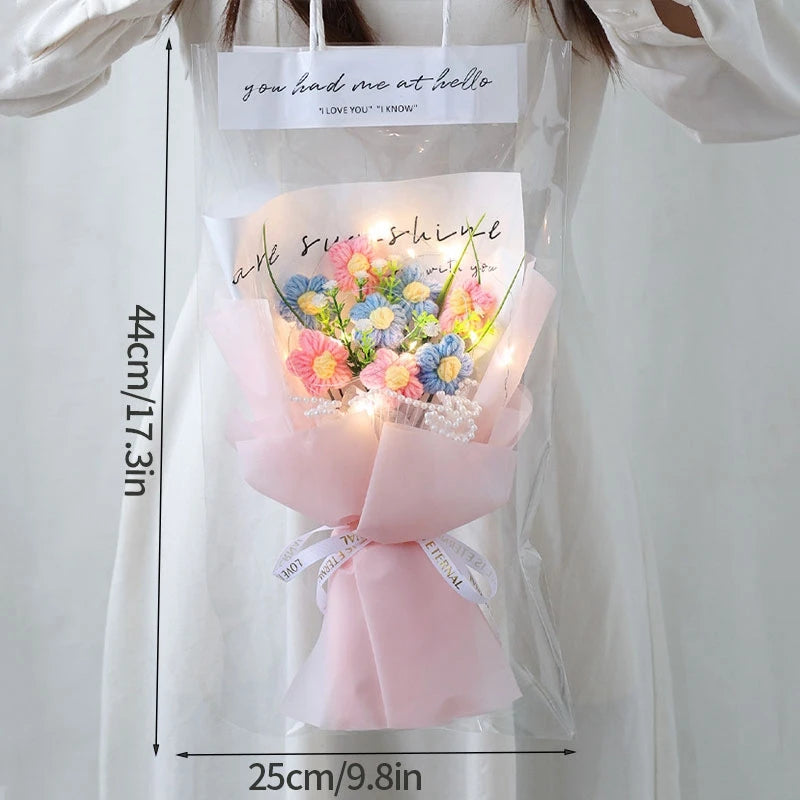 Bouquet fleurs artificielles crochetées orange bleu rose violet blanc moderne