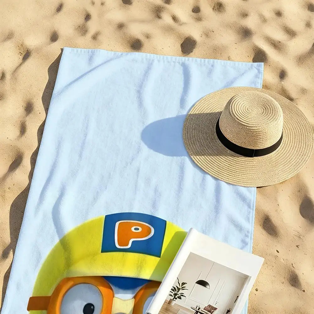 serviette plage microfibre enfant motif pororo séchage rapide grande douce blanche jaune bleu