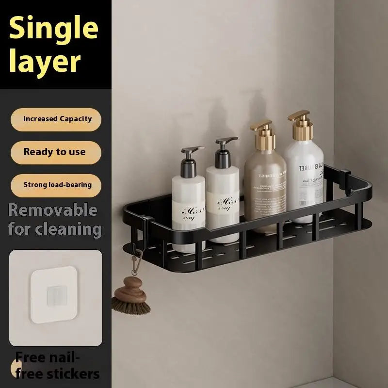 étagère salle bain adhésive noire moderne support rangement triangle porte savon panier douche étanche