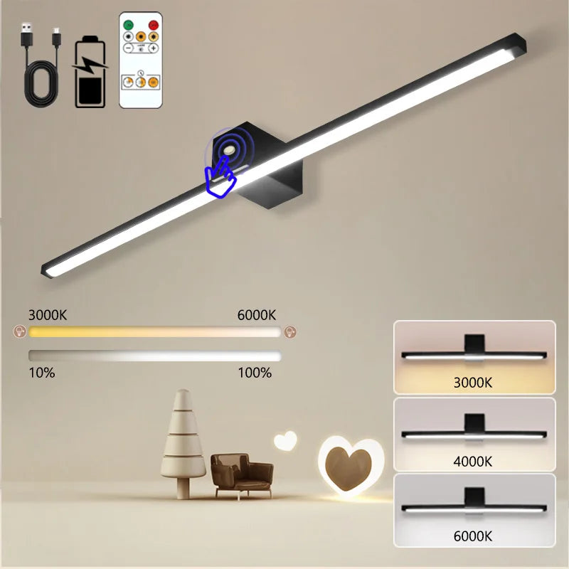 lampe led rechargeable sans fil fixée mur moderne noir blanc 6000mAh clips aluminium silicone