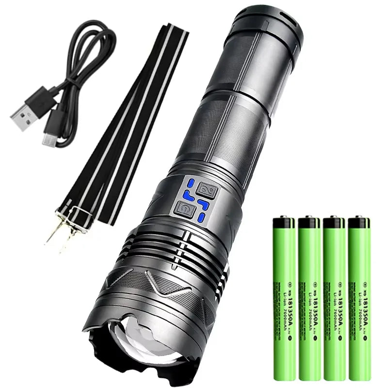 lampe torche laser blanc haute puissance led zoom sangle dos indicateur batterie texturé moderne