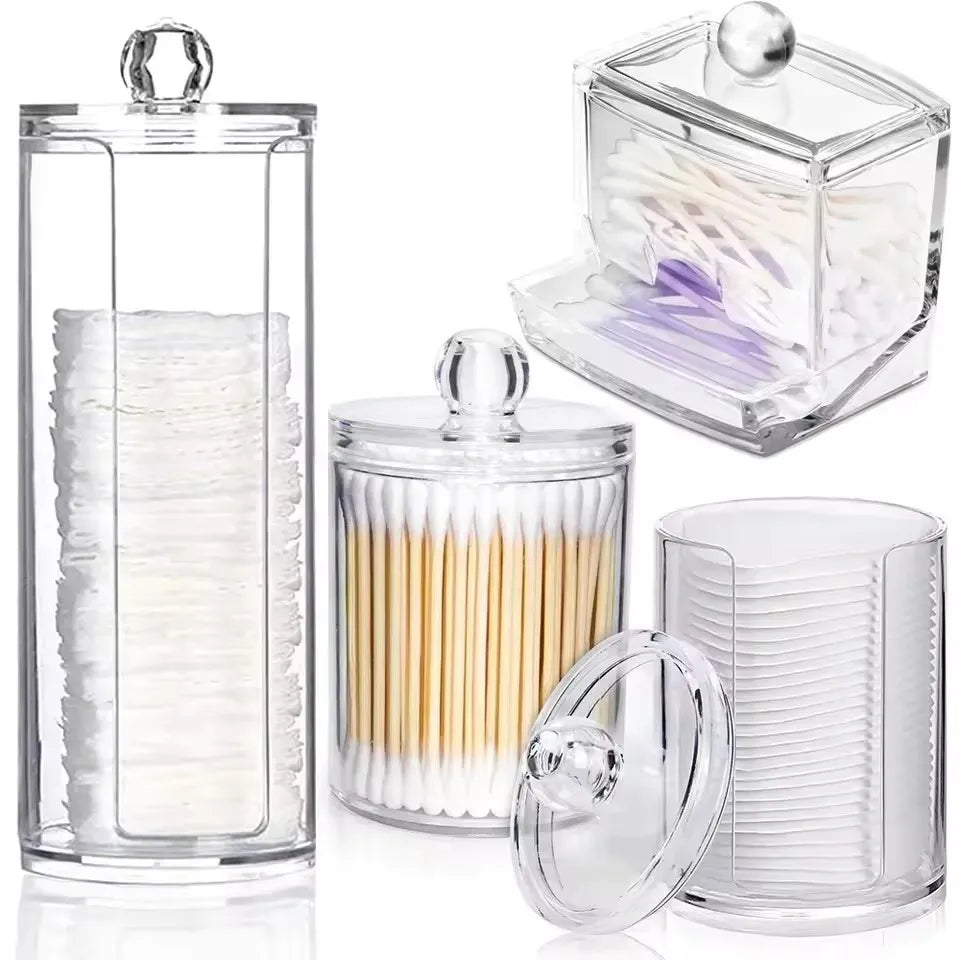 boîtes rangement coton tige bouchons cosmétiques transparentes réutilisables multifonction modernes minimalistes voyage