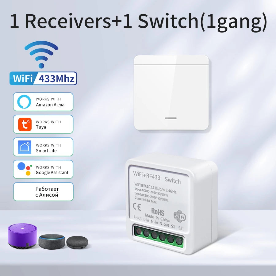 interrupteur mural sans fil blanc smart wifi rf 433mhz moderne minimaliste