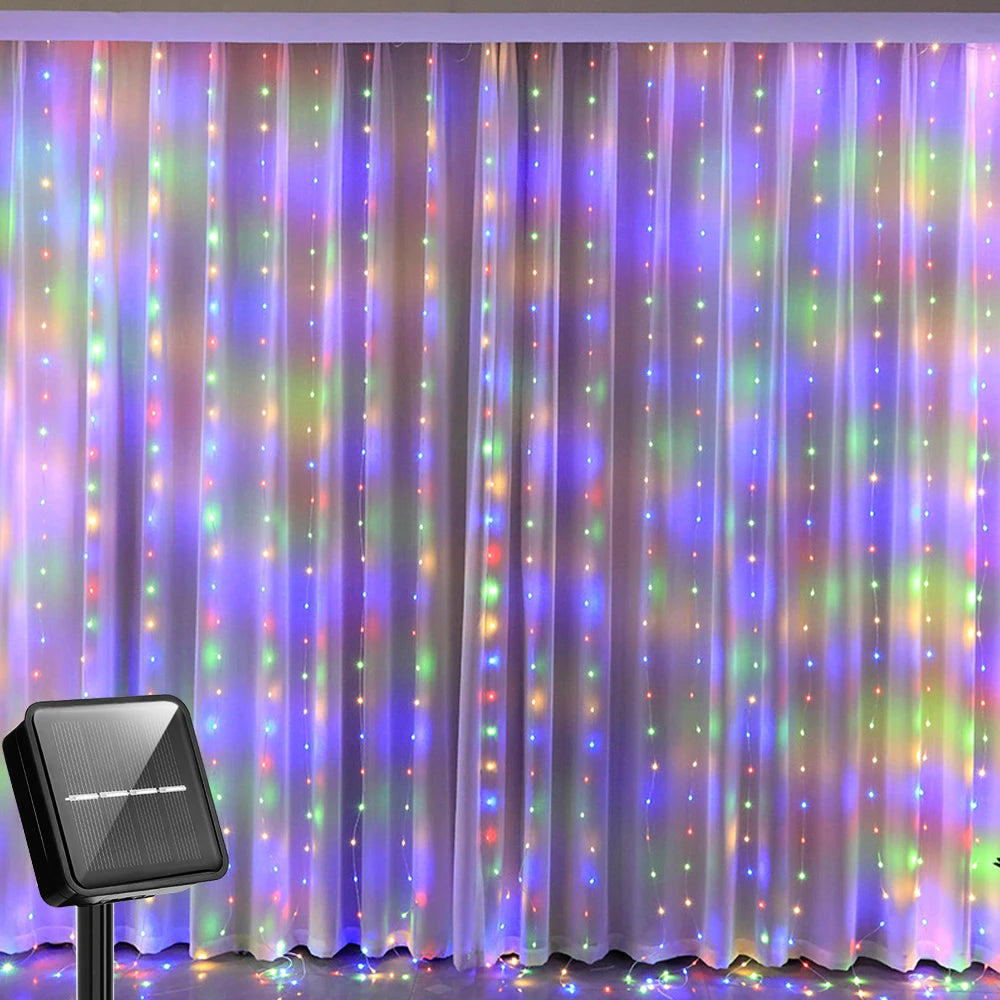 rideau lumineux solaire led blanc chaud moderne 300cm 300leds extérieur noël jardin