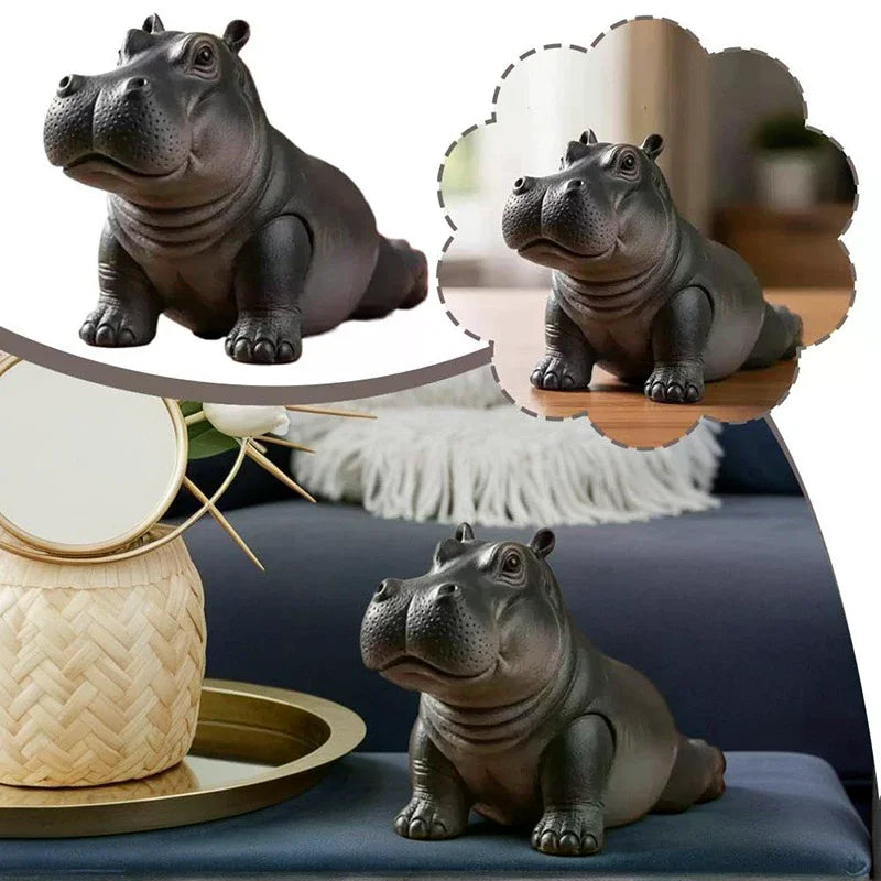 statue hippopotame noir résine texture mat réaliste maison 6.5cm 7cm 5.5cm