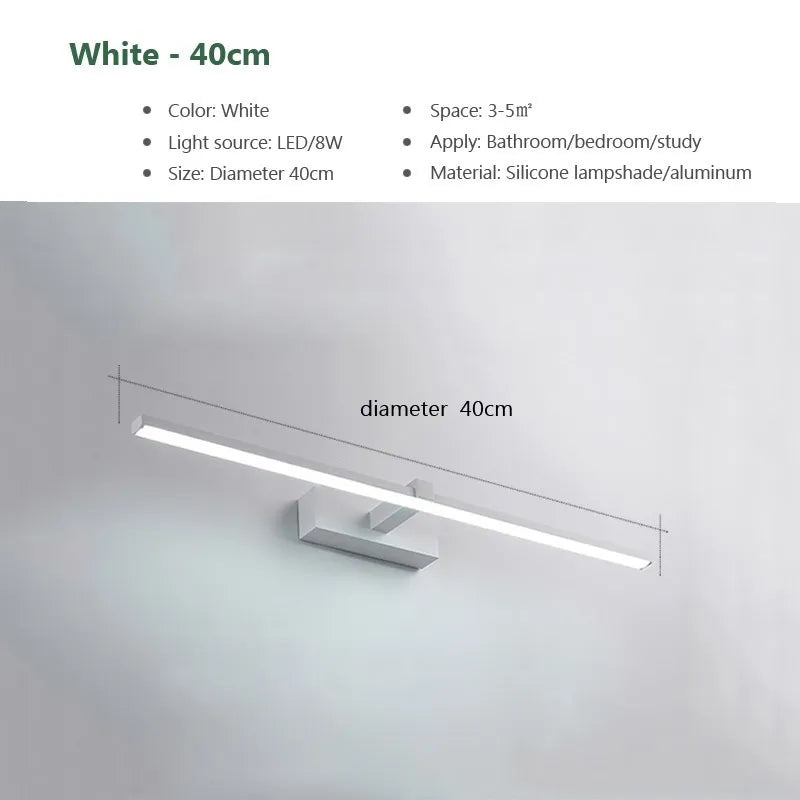 miroir led appliques murales modernes éclairage salle bain chambre coucher noir mat 40cm 60cm