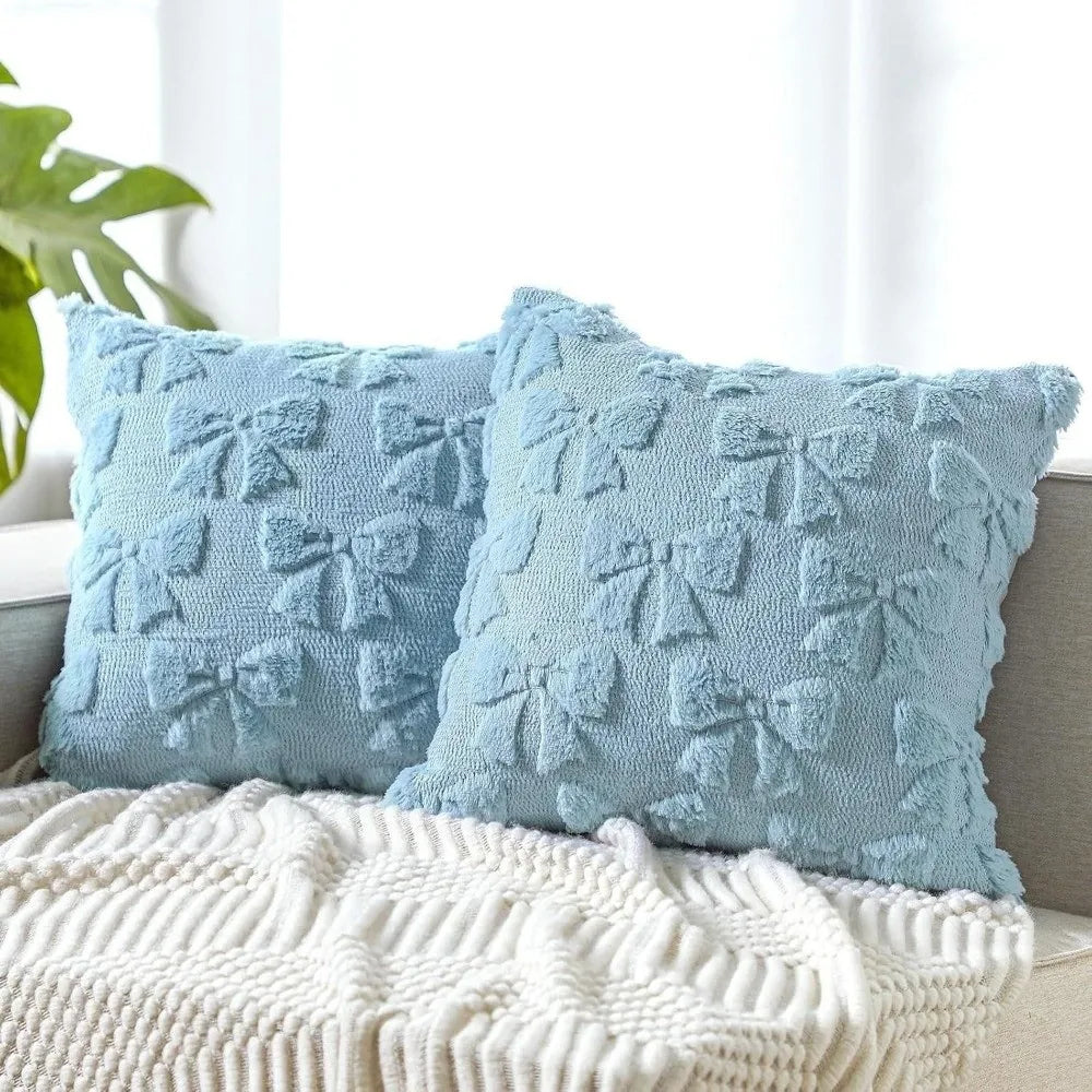 housse coussin moderne motif nœuds blanc bleu doux coton polyester 45x45cm
