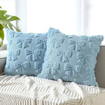 housse coussin moderne motif nœuds blanc bleu doux coton polyester 45x45cm
