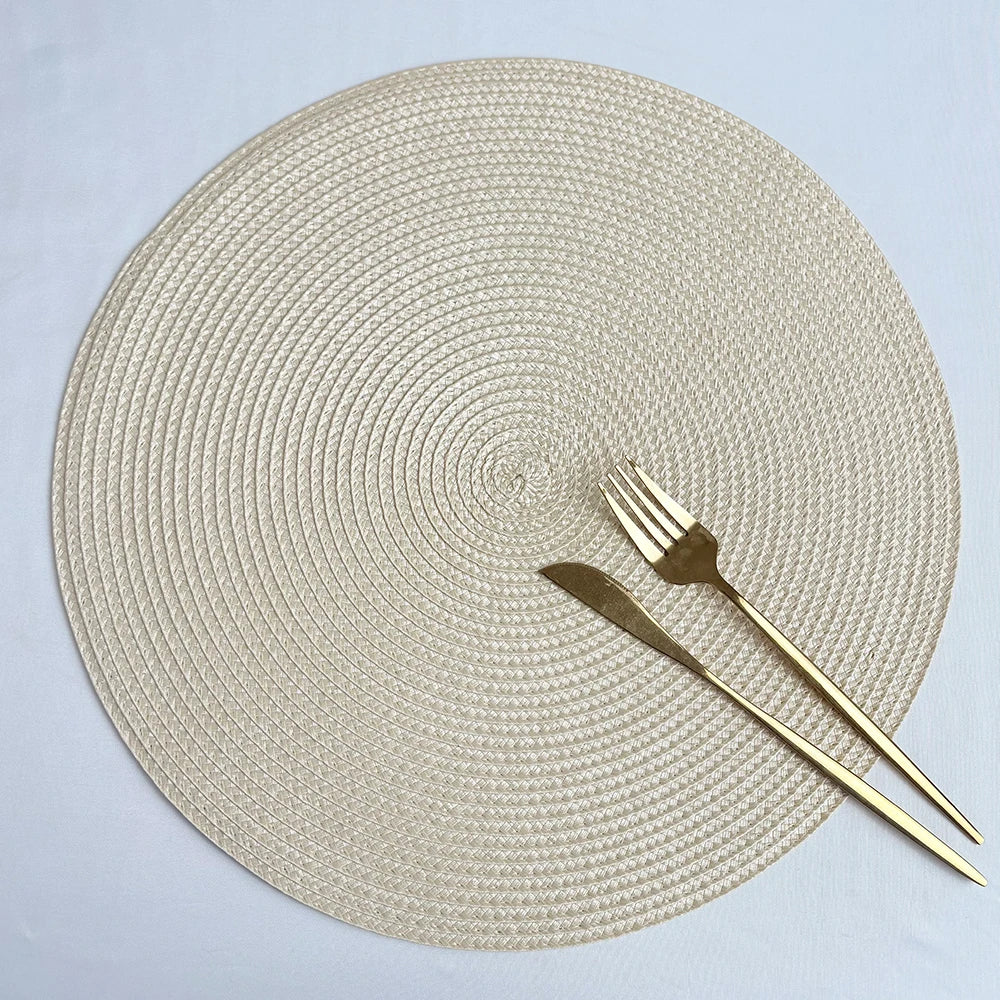 tapis table tissé spirale moderne orange rouge bleu beige placemat assiette cuillère verre