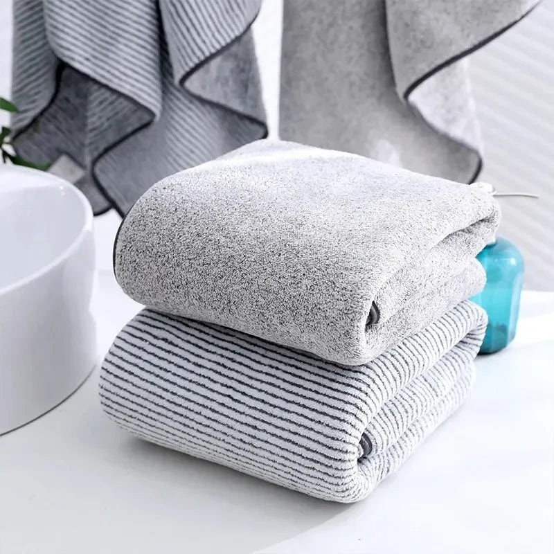 serviette bain fibre bambou rayée gris moderne absorption rapide 70x35cm
