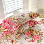 taies d'oreiller polyester fleurs roses feuilles vertes classique blanc rose vert gris