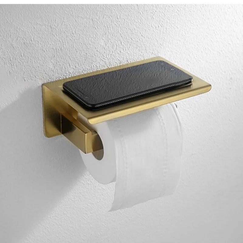 accessoires salle bain doré moderne porte serviettes support papier toilette porte savon vis montage