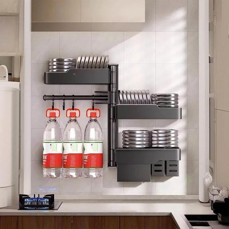 étagère murale modulable gris contemporaine imperméable multiple compartiments cuisine adhésive organisatrice ustensiles aliments bouteilles