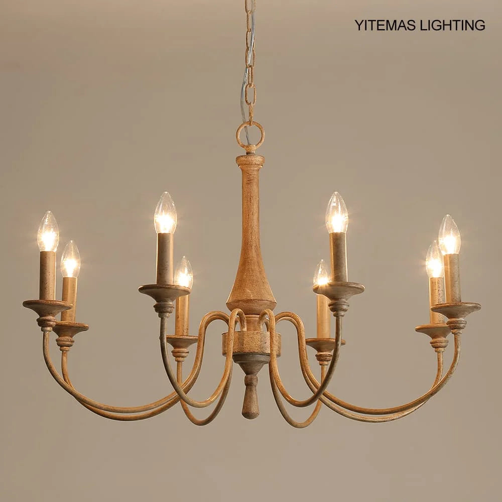 lustre candelabres bois blanc noir classique rustique ampoules e14 chaines suspension chambre salon