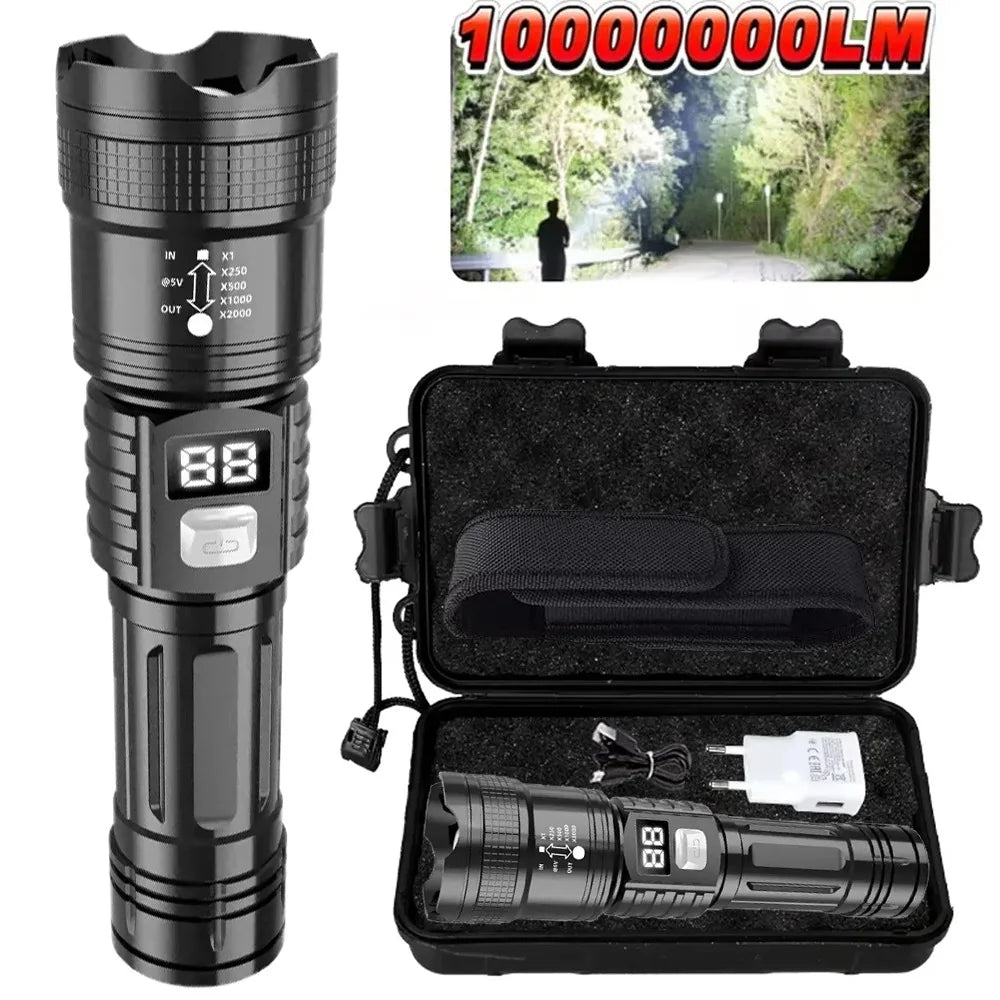 lampe torche rechargeable led noire zoom moderne robuste affichage batterie modes lumiere