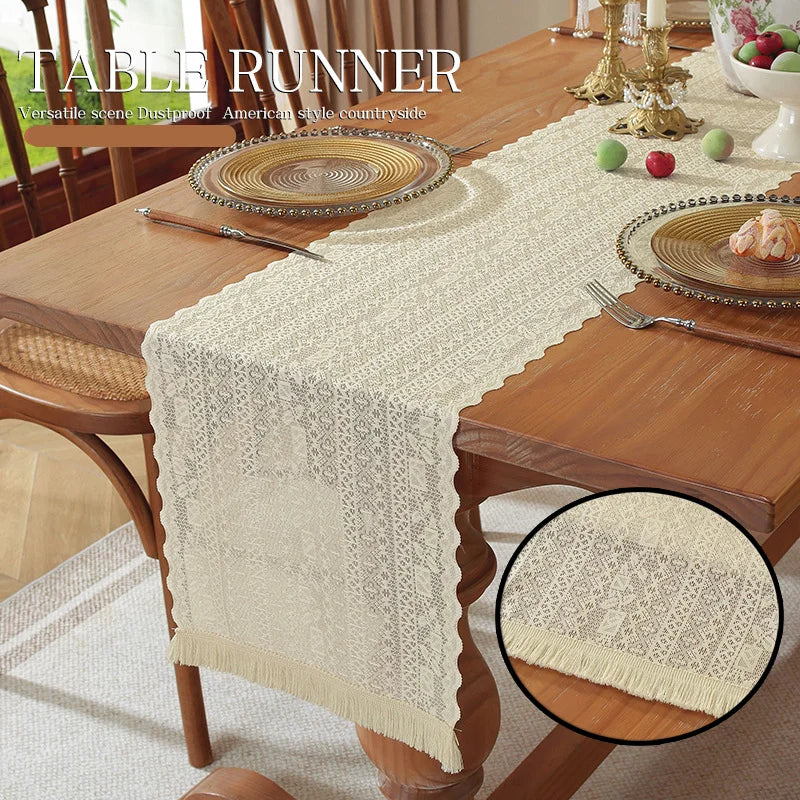 tablecloth beige broderie polyester coton table decoration rustic spring summer autumn