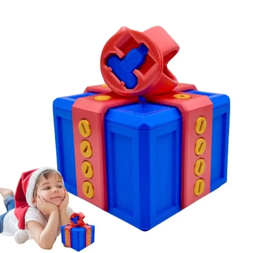 boîte cadeau moderne bleu rouge clips boutons dorés jeu farces