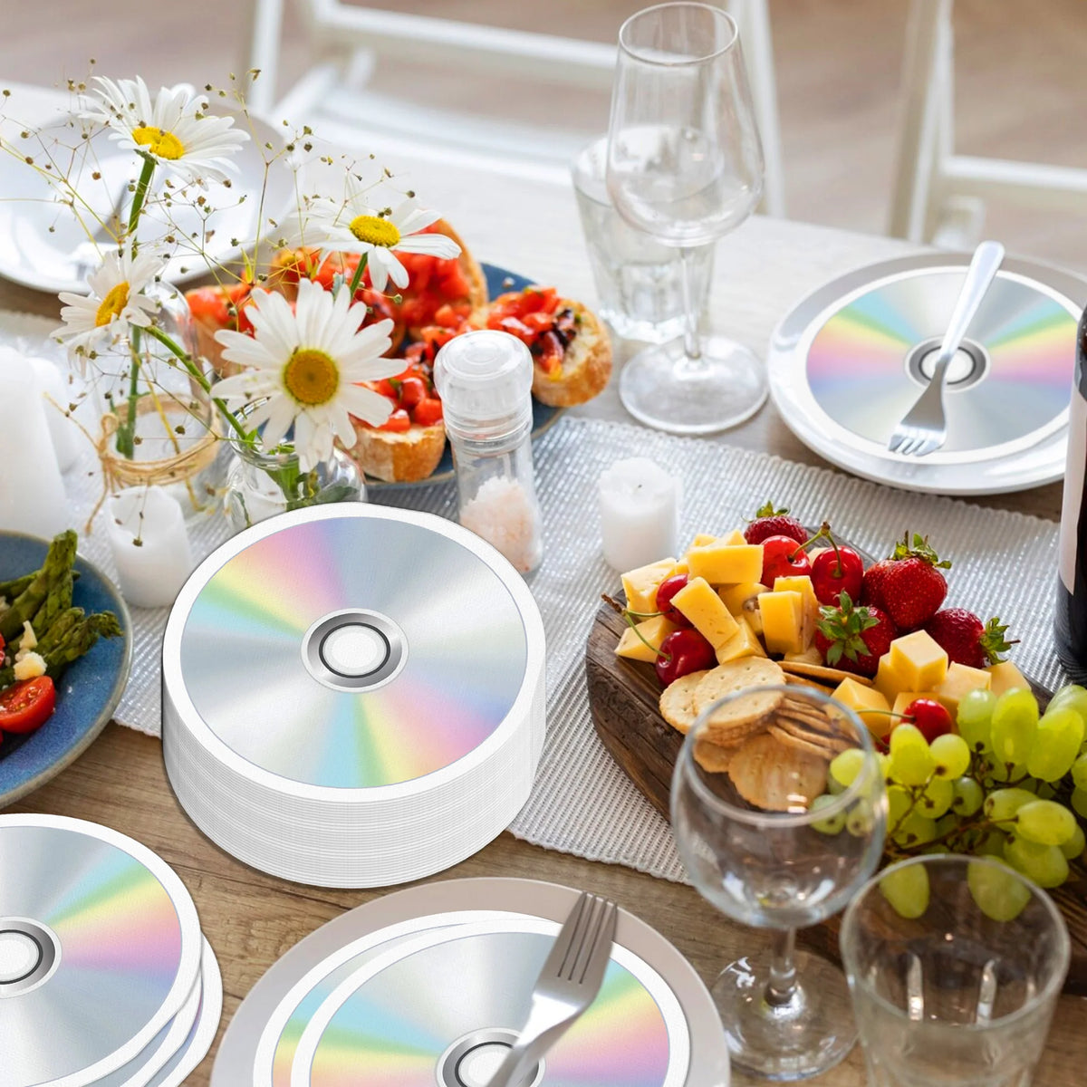 serviettes jetables rondes occasion mariage anniversaire décoration festive classique disco étoiles années 80 blanc