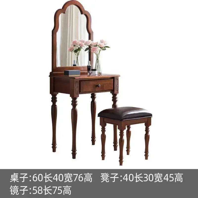 maquillage classique miroir intégré tabouret cuir bois chêne marronclair multifonctionnel chambre