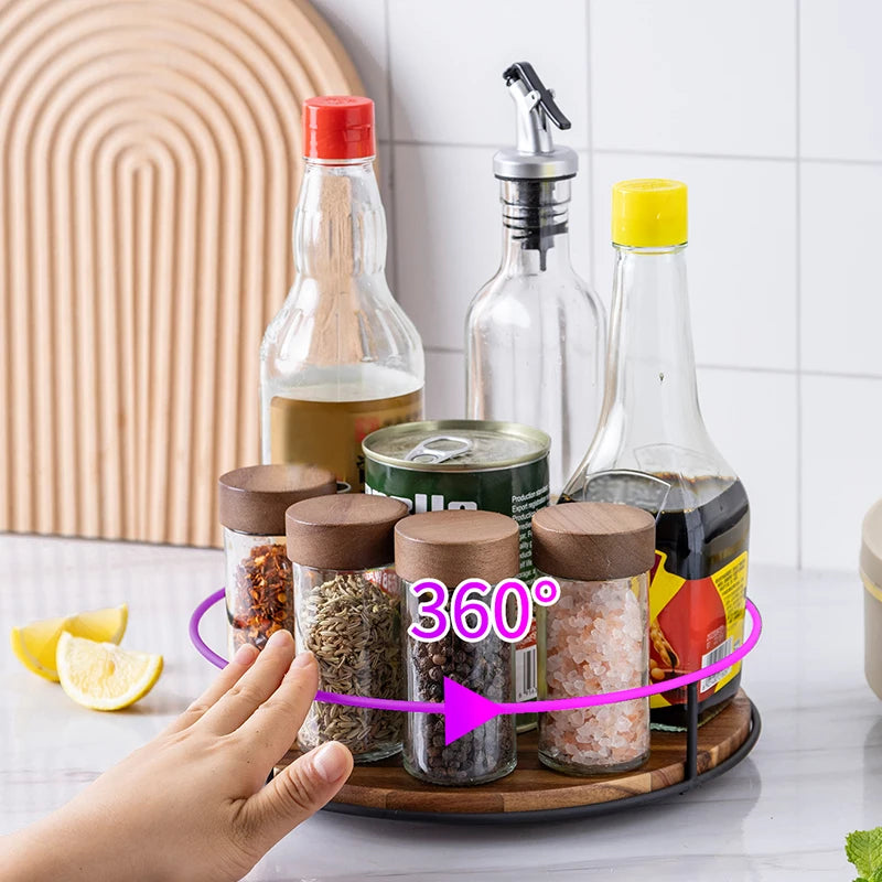 support rotatif bois moderne bouteilles boîtes condiments cosmétiques noir cuisine rangement minimaliste