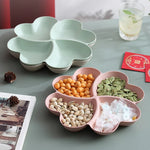 plateau compartiments fruits secs collations bonbons desserts rose bleu vert moderne minimaliste