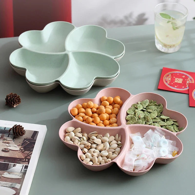 plateau compartiments fruits secs collations bonbons desserts rose bleu vert moderne minimaliste