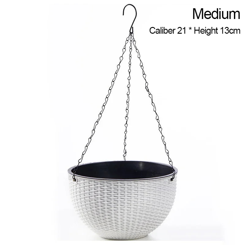 pots suspendus tressés noir blanc bleu moderne crochet chaine cloison autoarrosant
