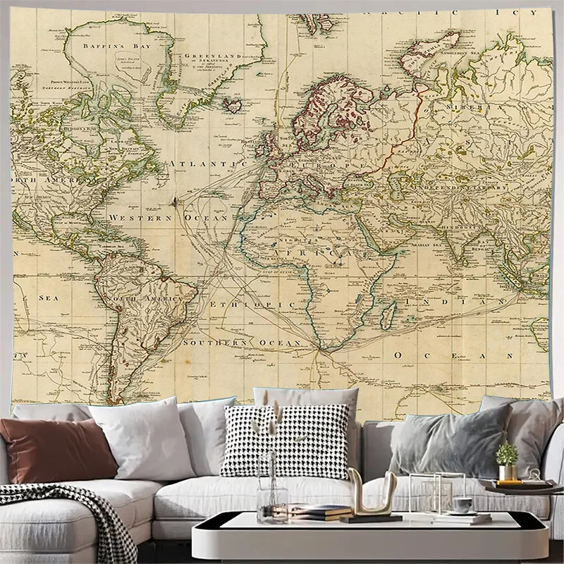 tapisserie murale vintage carte monde ancienne europe asiameublement décoration maison clips beige clair vert