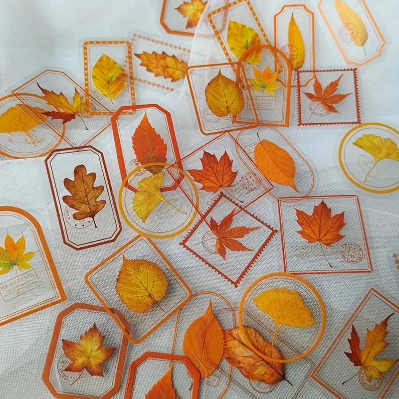 étiquettes décoratives vintage fleurs feuilles motifs floraux adhésives orange vert rose blanc