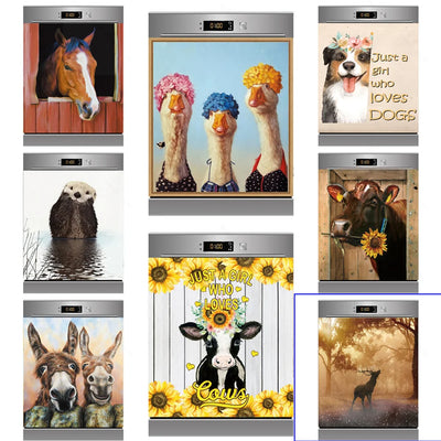Sticker mural 3D animaux drôles pour porte de réfrigérateur